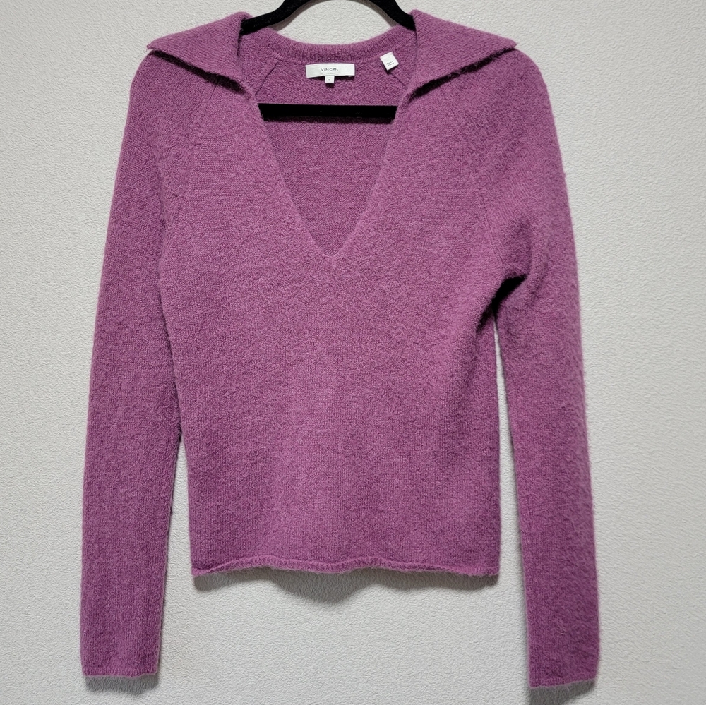 Vince. Brushed Alpaca Blend Vneck Polo Sweater - Picture 3 of 10